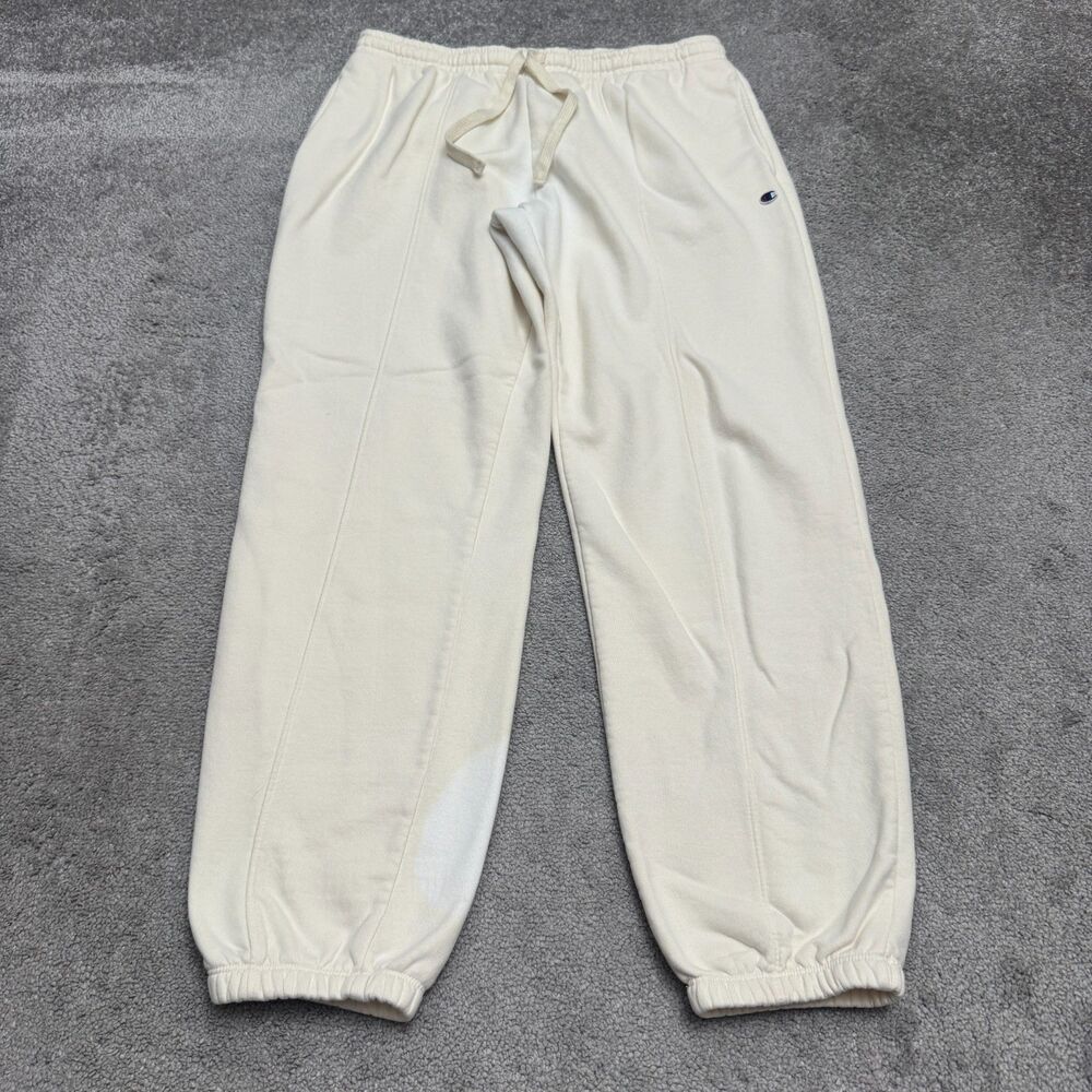 Champion Pintuck Fleece Joggers Sweatpants Womens Medium Cream Pockets Active